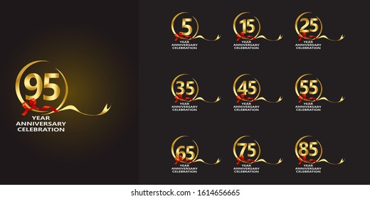 set of anniversary logotype design with silver and golden color in square isolated on black background