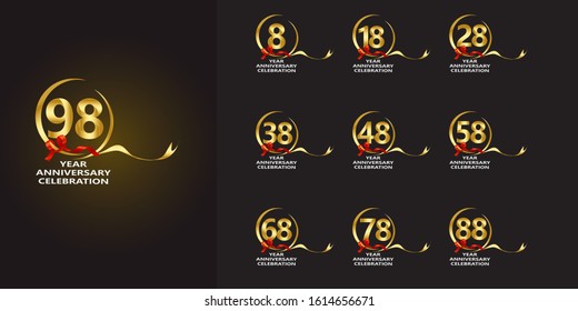 set of anniversary logotype design with silver and golden color in square isolated on black background