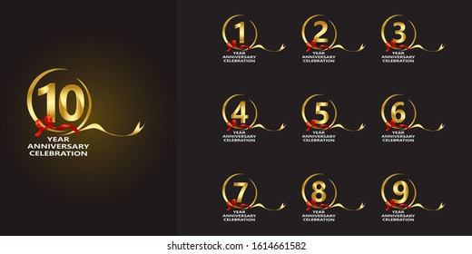 set of anniversary logotype design with silver and golden color in square isolated on black background