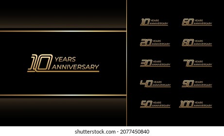 Set of anniversary logotype with double line style gold color for invitation, greeting card, precious moment, and celebration event, vector, template, illustration