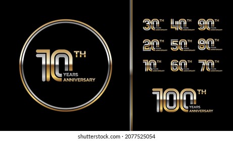 Jubiläumsplogotypsatz mit doppelzeitiger Goldfarbe für Einladung, Grußkarte, wertvollen Moment und Feierlichkeiten, Vektorgrafik, Vorlage, Illustration