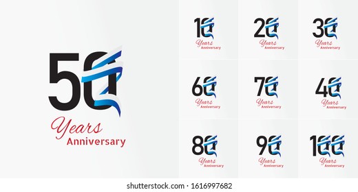 Set of anniversary logotype. elegant anniversary celebration emblem design for booklet, leaflet, magazine, brochure poster, web, invitation or greeting card. Vector illustration.