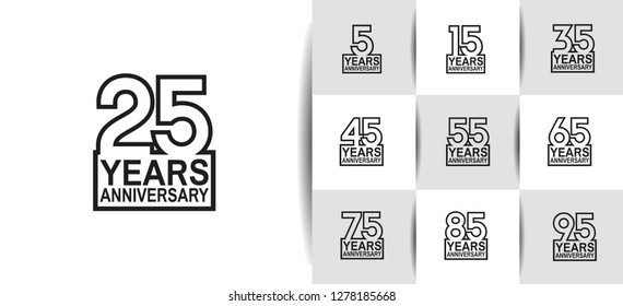 set of anniversary logotype flat black color on white background for celebration event