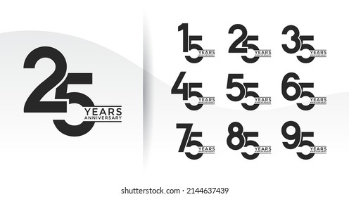 Set of Anniversary logotype flat black color with white background for celebration