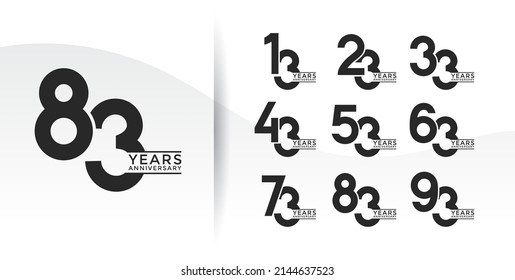 Set of Anniversary logotype flat black color with white background for celebration