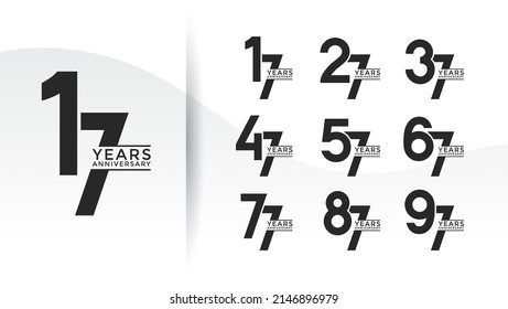 Set of Anniversary logotype flat black color with white background for celebration