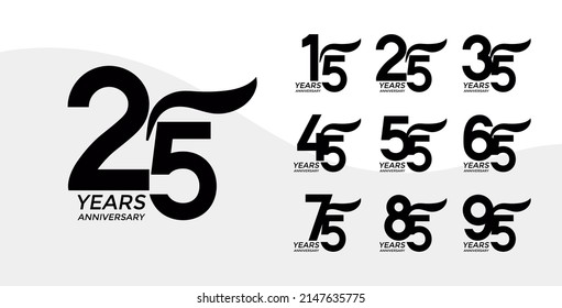 Set of Anniversary logotype flat black color with white background for celebration