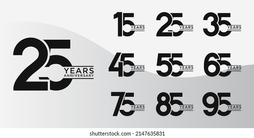 Set of Anniversary logotype flat black color with white background for celebration