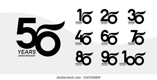 Set of Anniversary logotype flat black color with white background for celebration