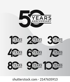 Set of Anniversary logotype flat black color with white background for celebration