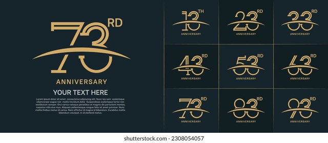 set of anniversary logotype flat gold color with swoosh for special celebration event