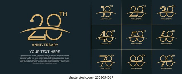juego de aniversario logotipo color de oro plano con swoosh para evento de celebración especial