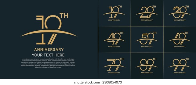 juego de aniversario logotipo color de oro plano con swoosh para evento de celebración especial