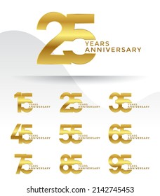 Set of Anniversary logotype and gold color with white background for celebration