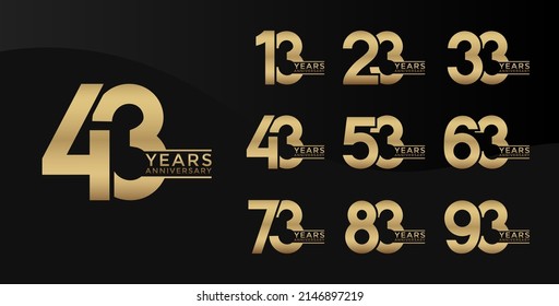 Juego de Aniversario logotipo color oro con fondo negro para celebración