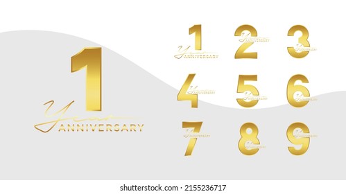 Set of Anniversary logotype gold color with white background for celebration