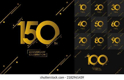 Set of anniversary logotype with gold color for invitation, greeting card, precious moment, and celebration event, vector, template, illustration