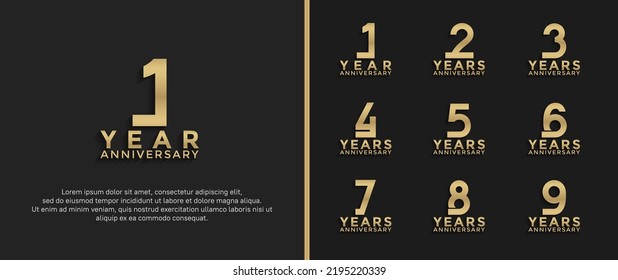 set of anniversary logotype gold color on black background for celebration moment