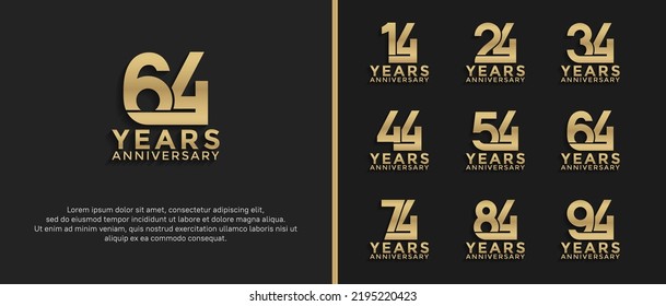 set of anniversary logotype gold color on black background for celebration moment