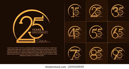 set of anniversary logotype gold color with golden swoosh for special celebration event