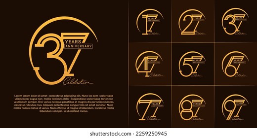 set of anniversary logotype gold color with golden swoosh for special celebration event