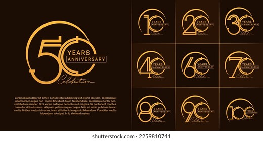 set of anniversary logotype gold color with golden swoosh for special celebration event
