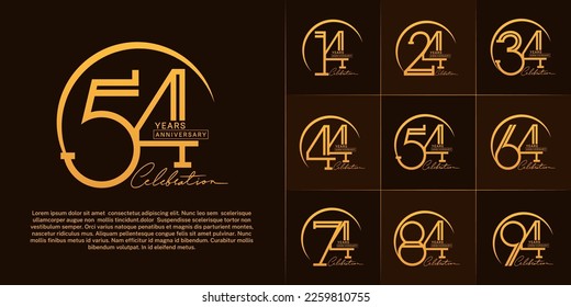 set of anniversary logotype gold color with golden swoosh for special celebration event