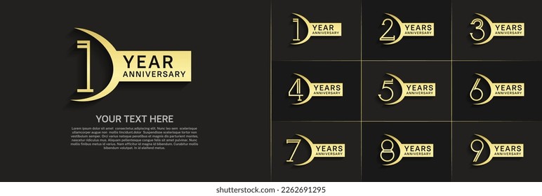 set of anniversary logotype gold color and ribbon for special celebration event