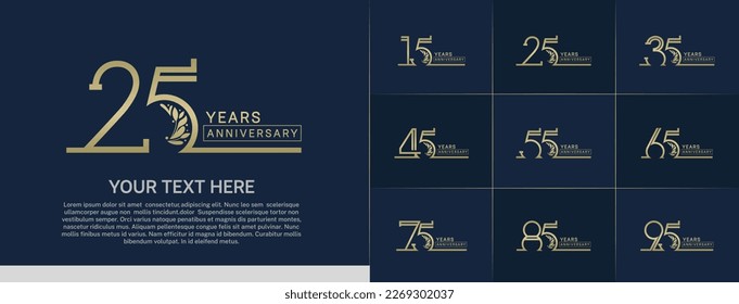 set of anniversary logotype gold color with ornament for special celebration event