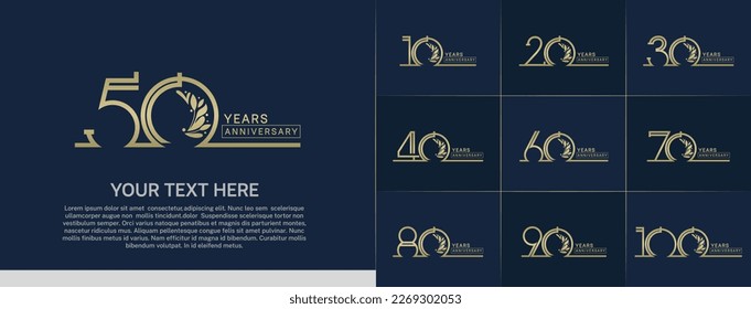 set of anniversary logotype gold color with ornament for special celebration event