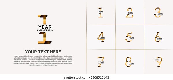 set of anniversary logotype gold color with black glitter for special celebration event