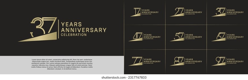 set of anniversary logotype gold color with golden ribbon for special celebration event