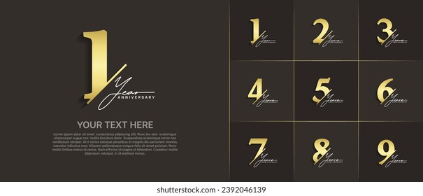 Set of Anniversary Logotype gold color with calligraphy can be use for special day celebration