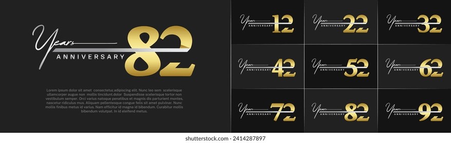 Set of Anniversary Logotype gold color with silver ribbon can be use for special day celebration