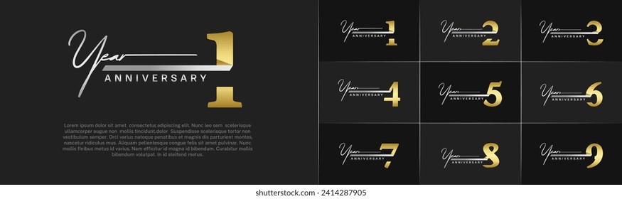 Set of Anniversary Logotype gold color with silver ribbon can be use for special day celebration