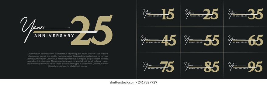 Set of Anniversary Logotype gold color with ribbon can be use for special day celebration