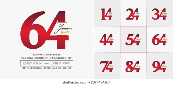 Set of Anniversary Logotype with gold ribbon, red color can be use for special day celebration