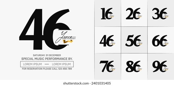 Set of Anniversary Logotype with gold ribbon, black color can be use for special day celebration