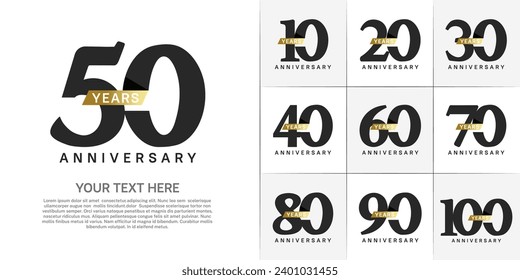 Set of Anniversary Logotype with gold ribbon, black color can be use for special day celebration