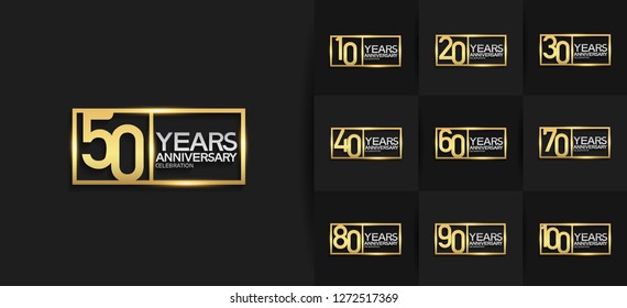 set of anniversary logotype gold and silver color combination on square for celebration event