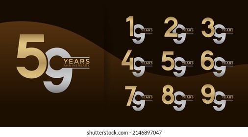 Set of Anniversary logotype gold and silver color with brown background for celebration
