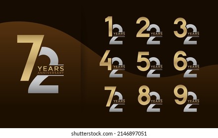 Set of Anniversary logotype gold and silver color with brown background for celebration