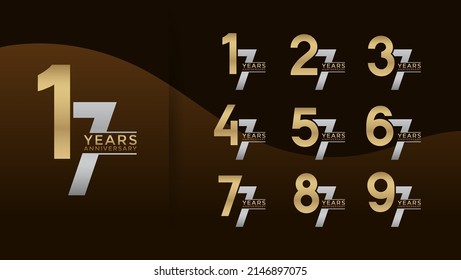 Set of Anniversary logotype gold and silver color with brown background for celebration