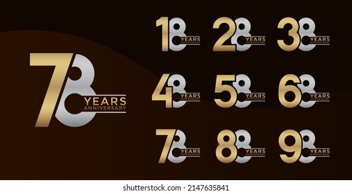 Set of Anniversary logotype gold and silver color with brown background for celebration