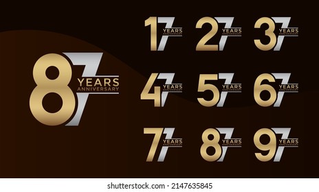 Set of Anniversary logotype gold and silver color with brown background for celebration