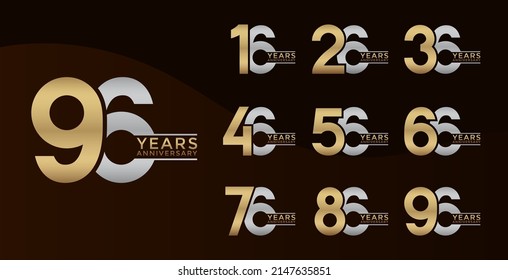 Set of Anniversary logotype gold and silver color with brown background for celebration