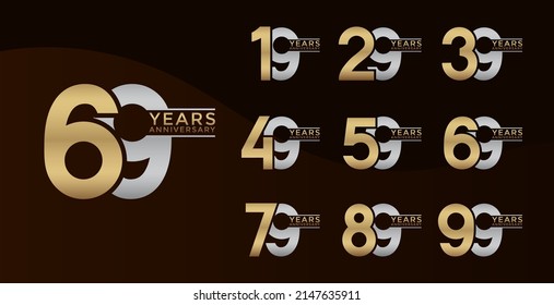 Set of Anniversary logotype gold and silver color with brown background for celebration