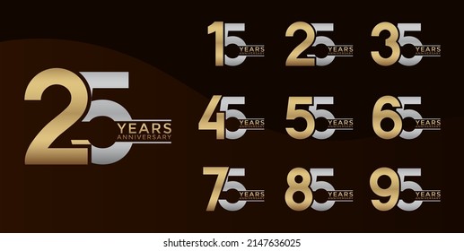 Set of Anniversary logotype gold and silver color with brown background for celebration