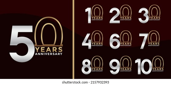 Set of Anniversary logotype and gold and silver color with brown background for celebration