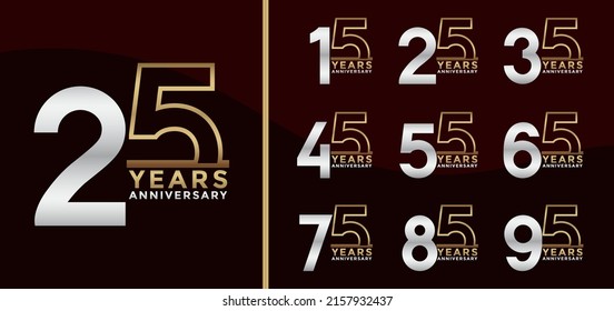 Set of Anniversary logotype and gold and silver color with brown background for celebration